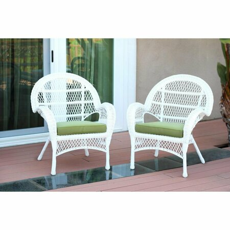 JECO W00209-C-2-FS029-CS White Wicker Chair with Green Cushion, 2PK W00209-C_2-FS029-CS